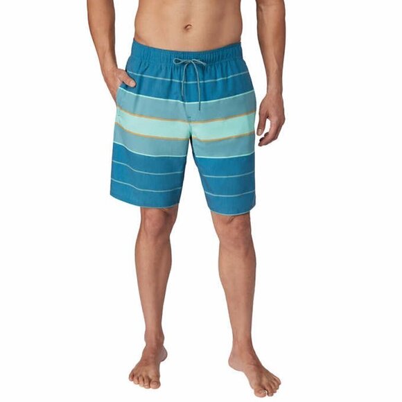 Hang Ten Men's Swim Trunk Shorts Green Striped Quick Dry - Picture 1 of 9